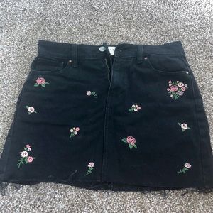 Black Denim Skirt W/ Floral Details